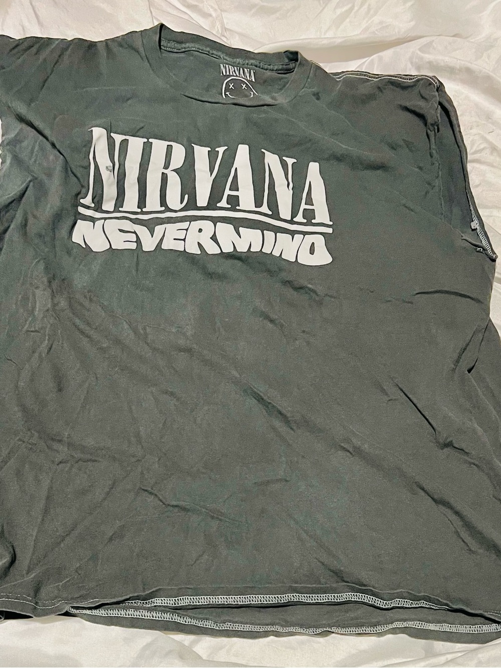 NIRVANA Nevermind Graphic Tee in Dark Green with White Print